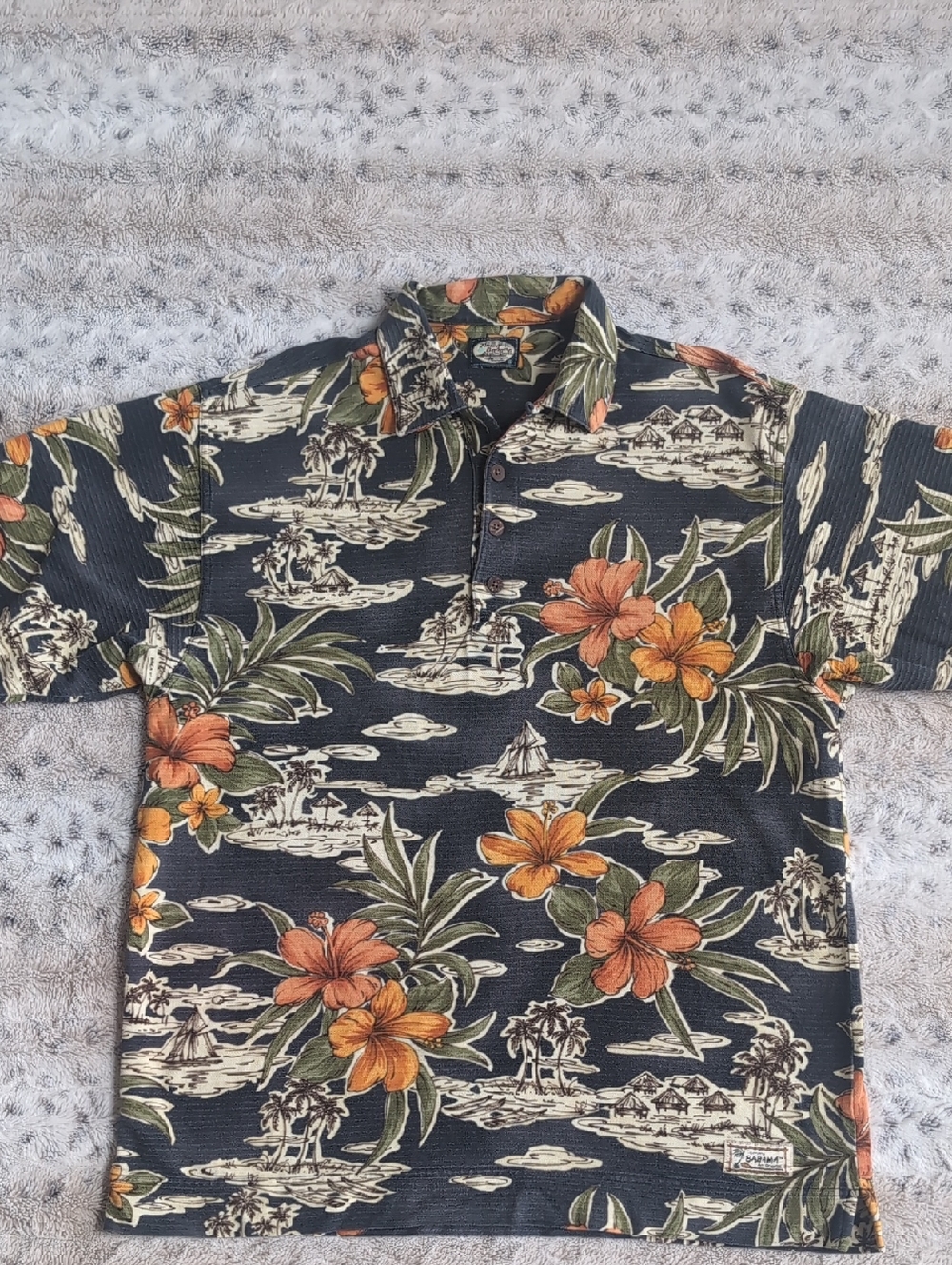 Vintage Tommy Bahama Tropical Hawaiian Cotton Button Down Polo